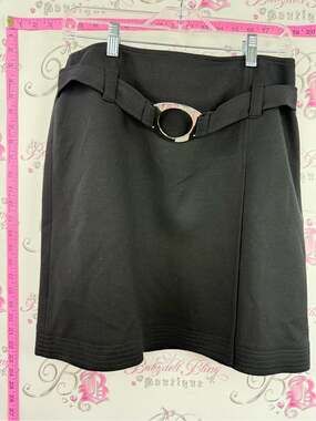 DONNA DEGNAN skirt Women's Black A-Line Skirt with Decorative Belt